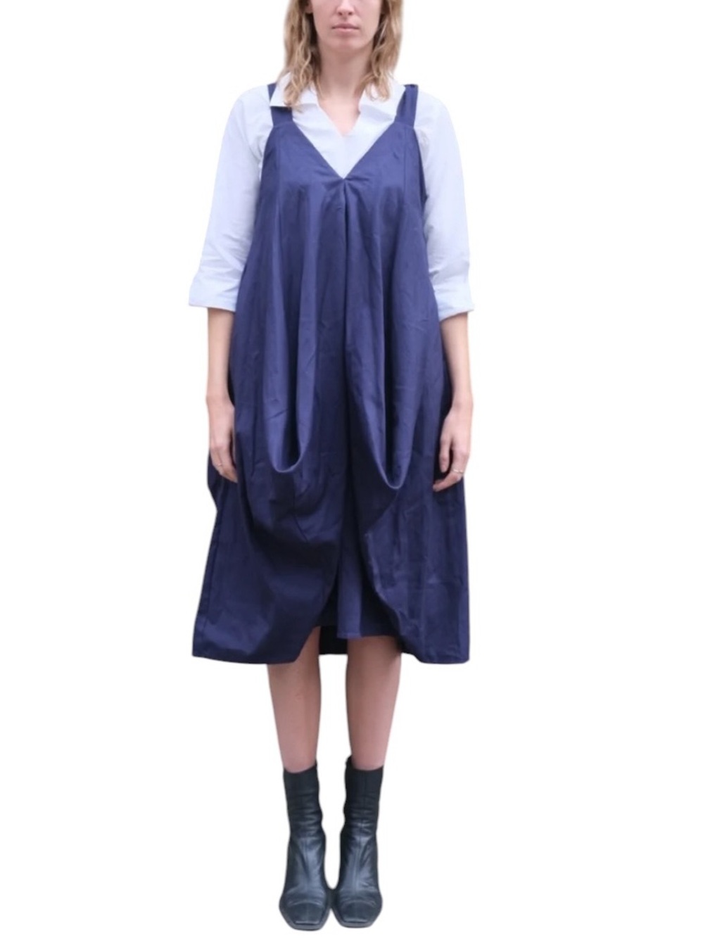 Johann Brun 🇬🇧 black thick cotton balloon hem sleeveless tie shoulder dress - Picture 4 of 15